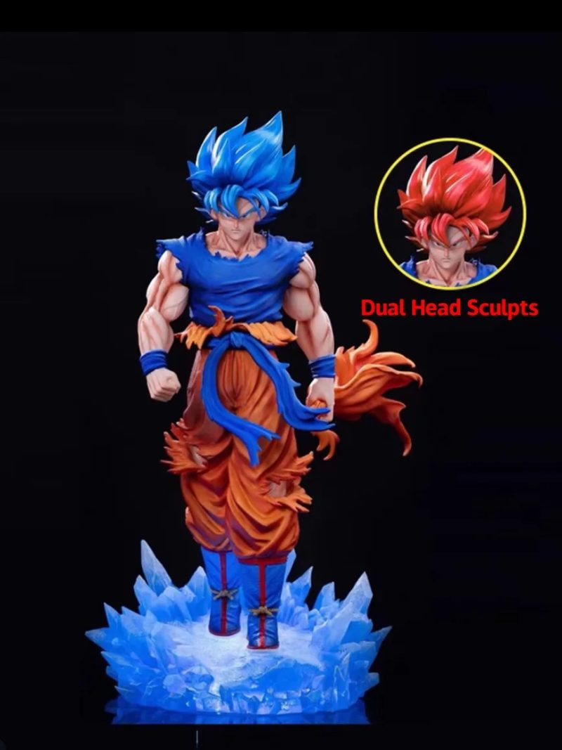 Figura Dragon Ball Z – Goku Super Saiyan Blue 33 cm con LED y Doble Cabeza - Imagen 6